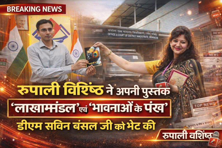 रूपाली वशिष्ठ ने अपनी पुस्तक लाखामंडल एवं भावनाओं के पंख भी डीएम सईवन बंसल जी को भेंट की